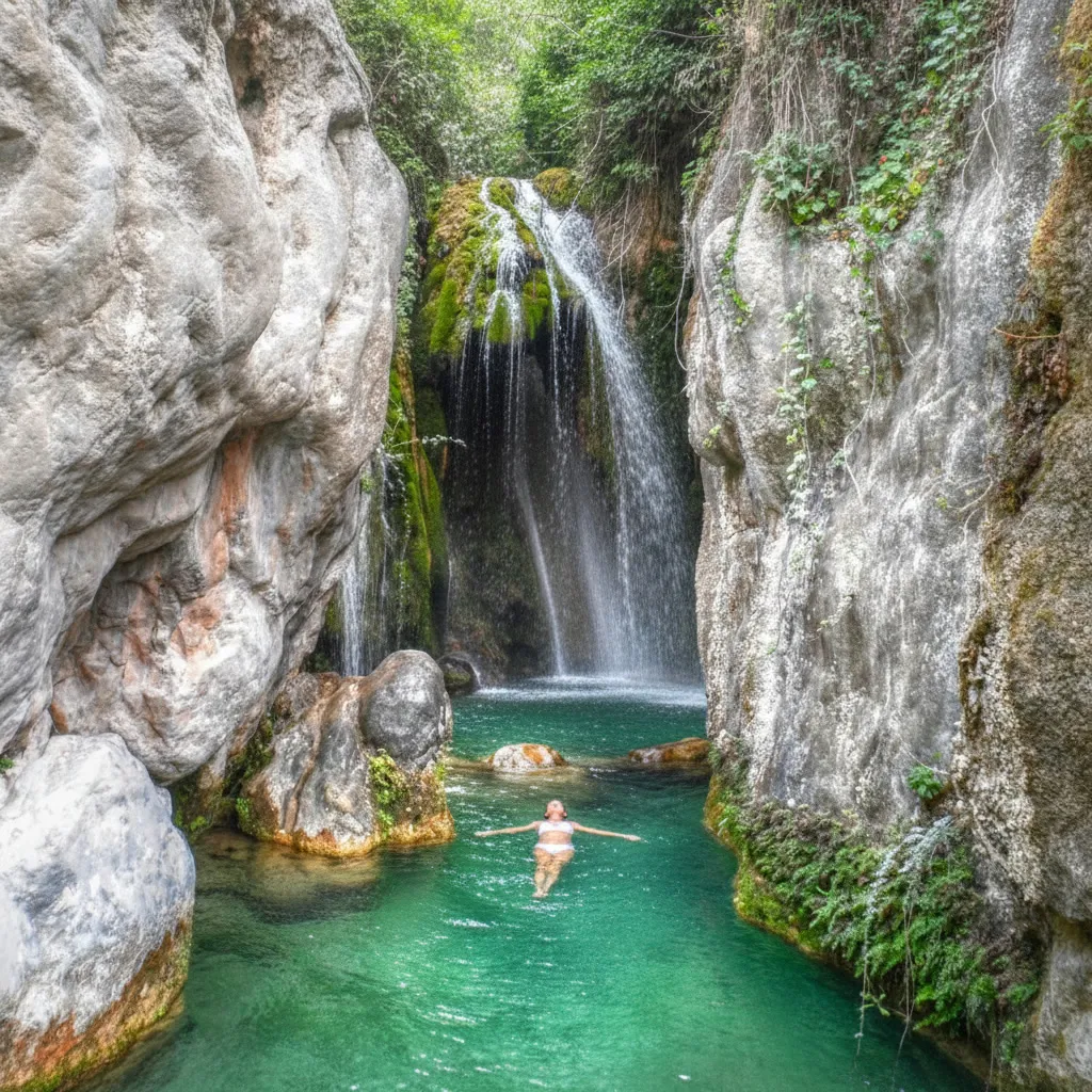 Waterval en helder turquoise water bij Fonts d'Algar