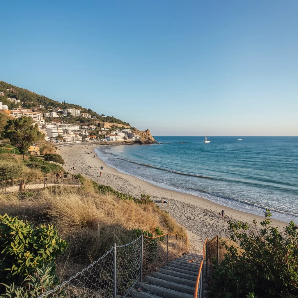 Baai met zandstrand en een kustpad aan de Costa Blanca