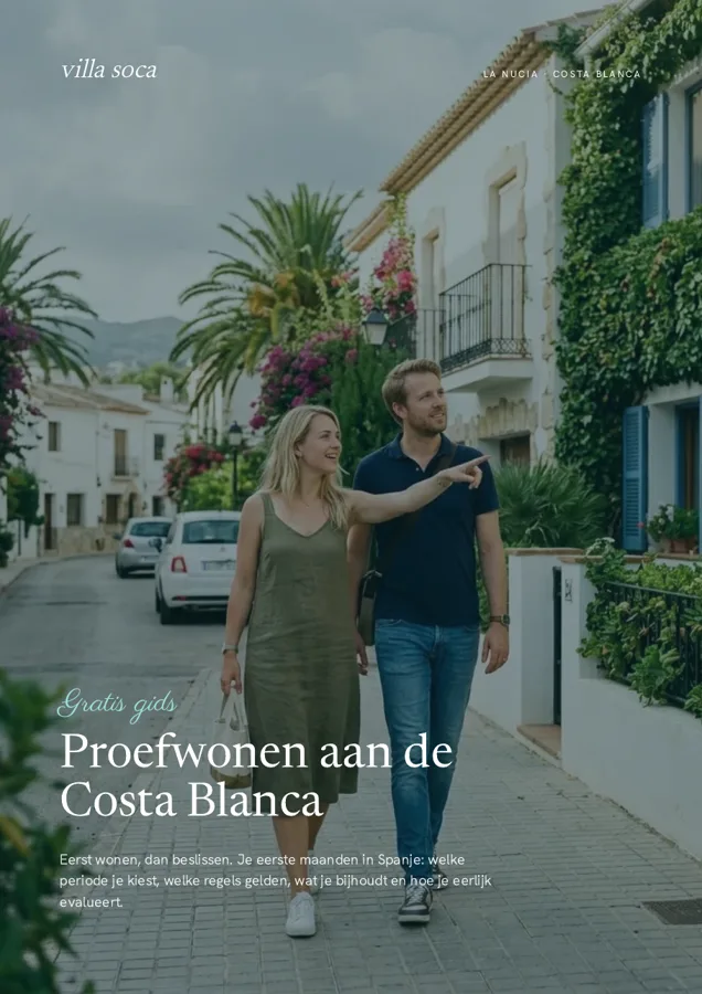 Voorkant van de gids proefwonen aan de Costa Blanca